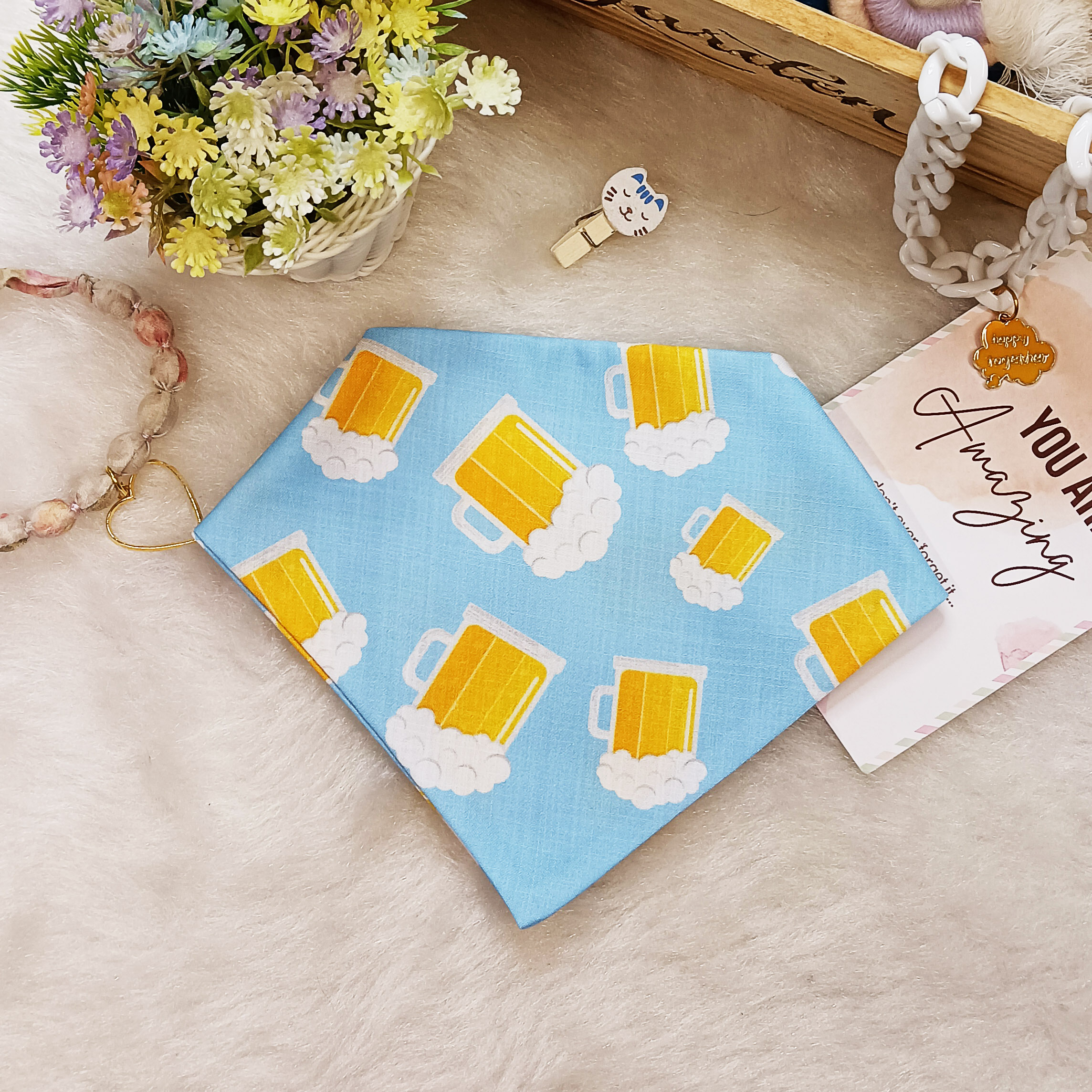 Scrunchie Cotton Bandana Blue Beer Mug Print
